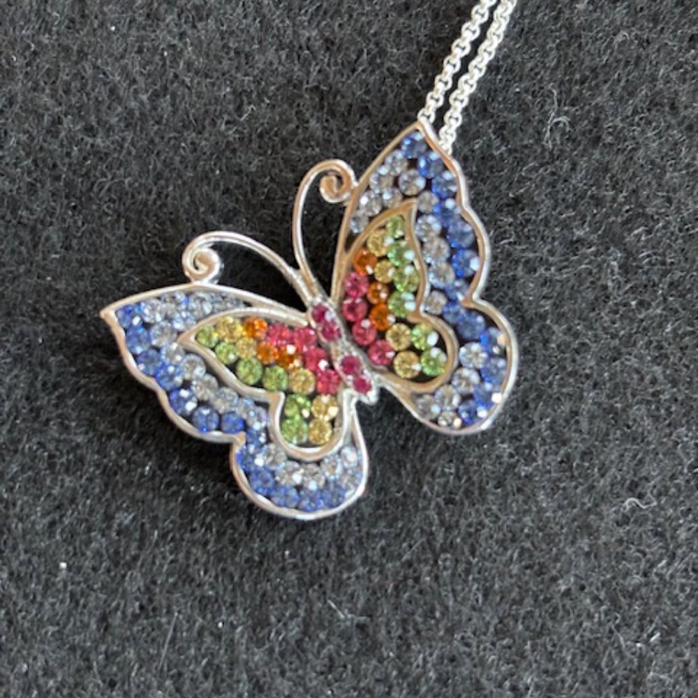 Sterling Silver Butterfly Necklace with Swarovski Crystals - Picture 3 of 3